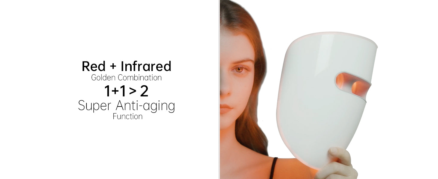 GYH Cloud-S LED Face Mask with Red and Infrared Light, showcasing the Golden Combination for Super Anti-aging Function, held by a model to illustrate use.