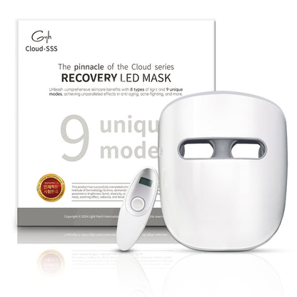 GYH Cloud-SSS Recovery LED Mask showcasing its advanced skincare technology with 8 types of light and 9 unique modes for anti-aging and acne treatment